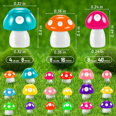 Close-up of MGZTTHW Tiny Mushroom Figurines showing vibrant colours