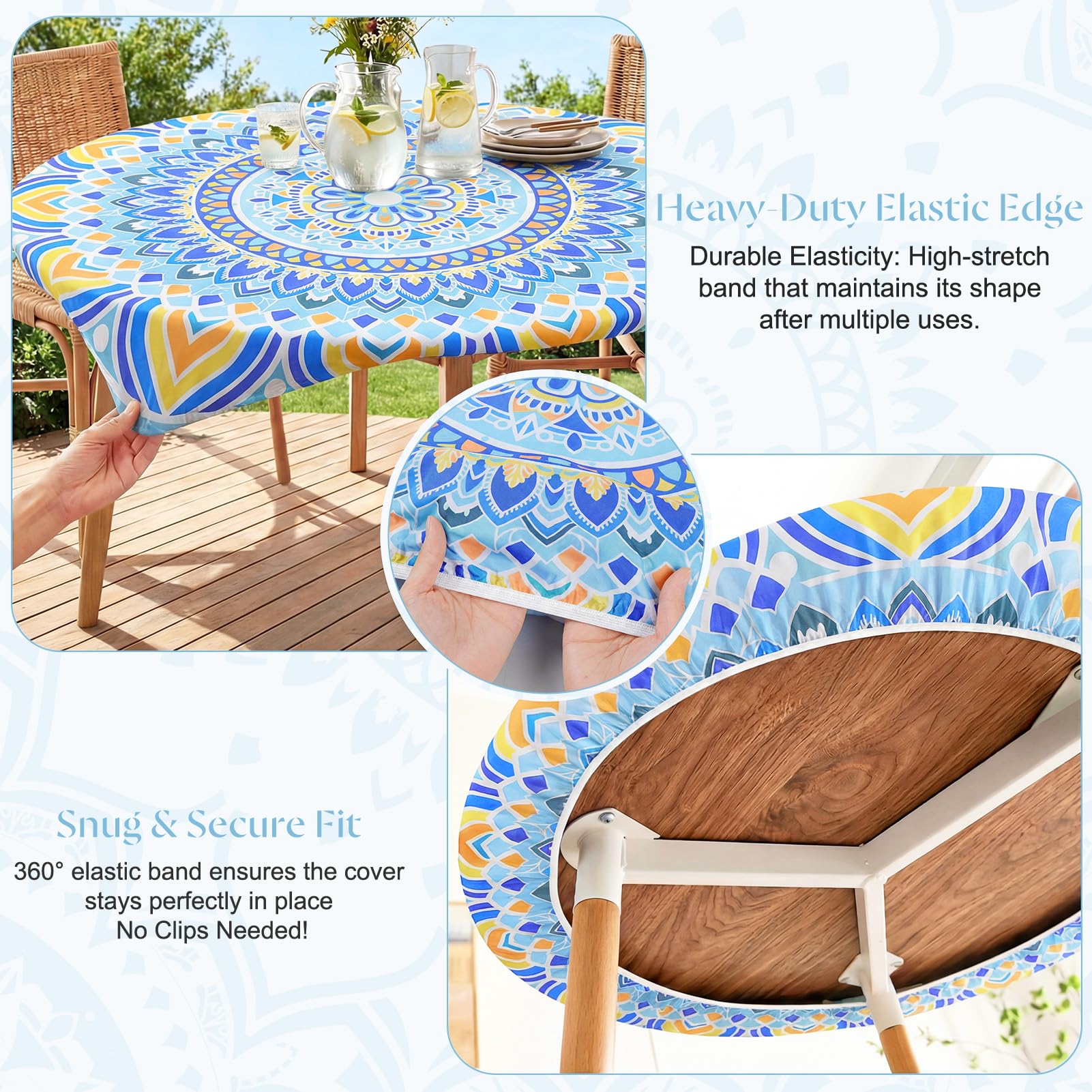 Close-up of MHJY Round Tablecloth's elastic edges