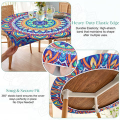 Close-up of MHJY round tablecloth showing elastic edges