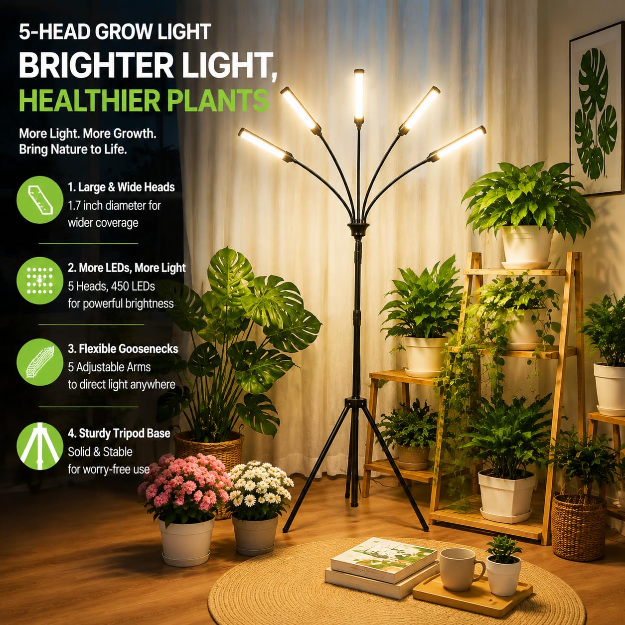 Close-up of MIEEMCLUX grow light showing LED heads