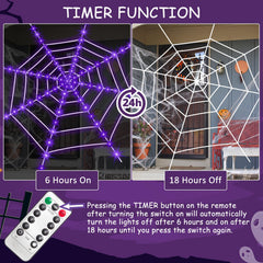 Close-up of Minewish purple LED lights on spider web