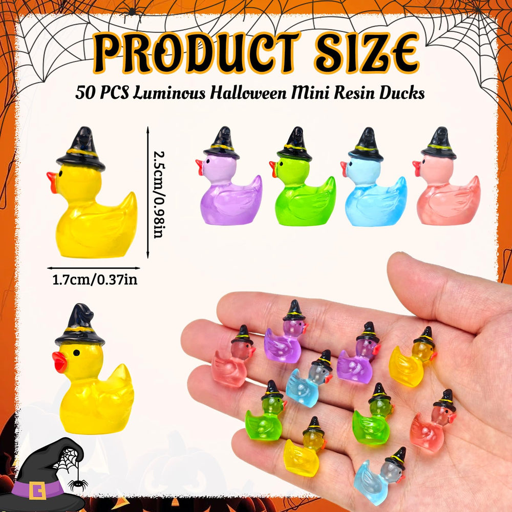 Close-up of mini resin ducks with wizard hats for Halloween