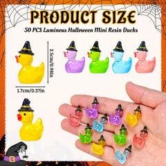 Close-up of mini resin ducks with wizard hats for Halloween