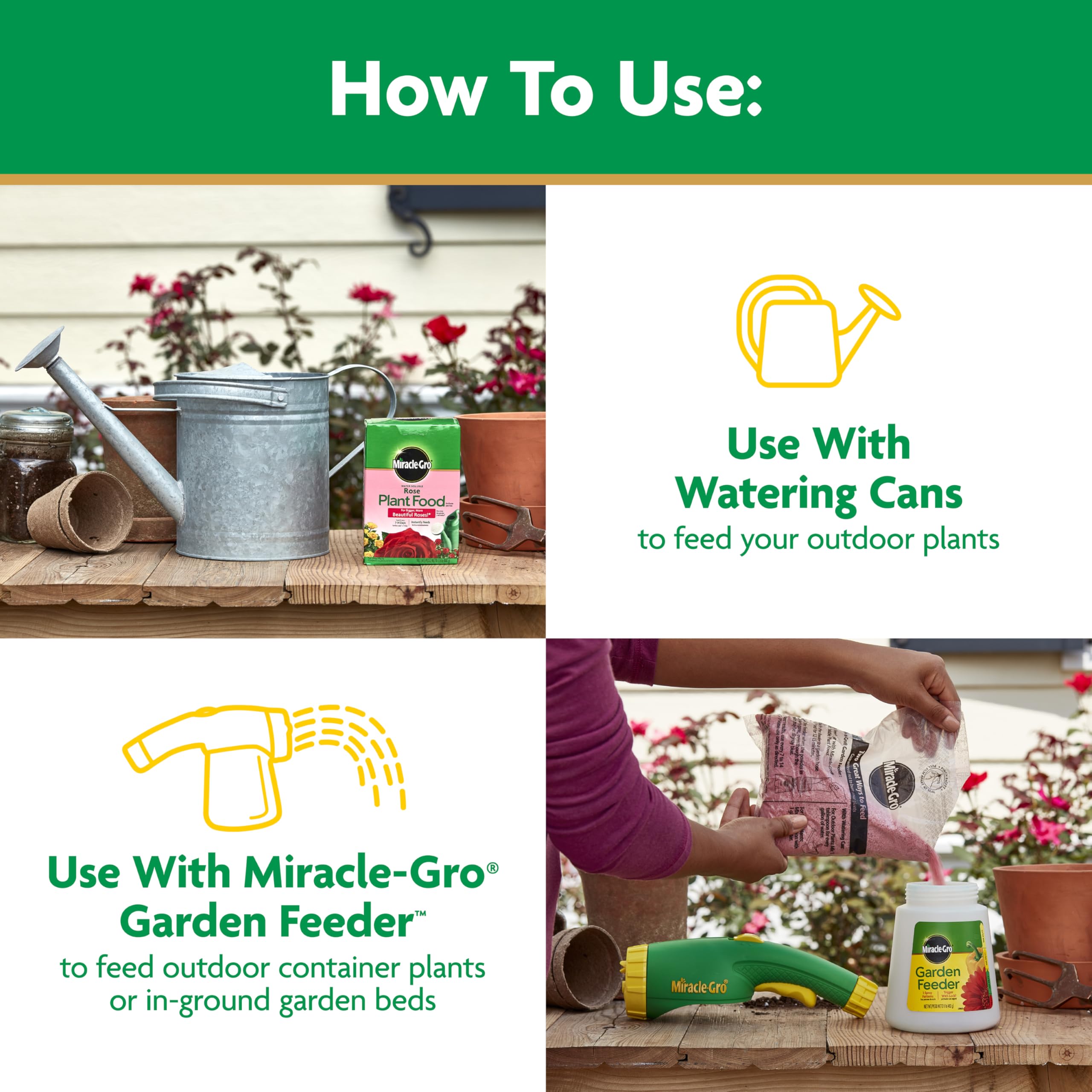 Close-up of Miracle-Gro Rose Plant Food usage instructions
