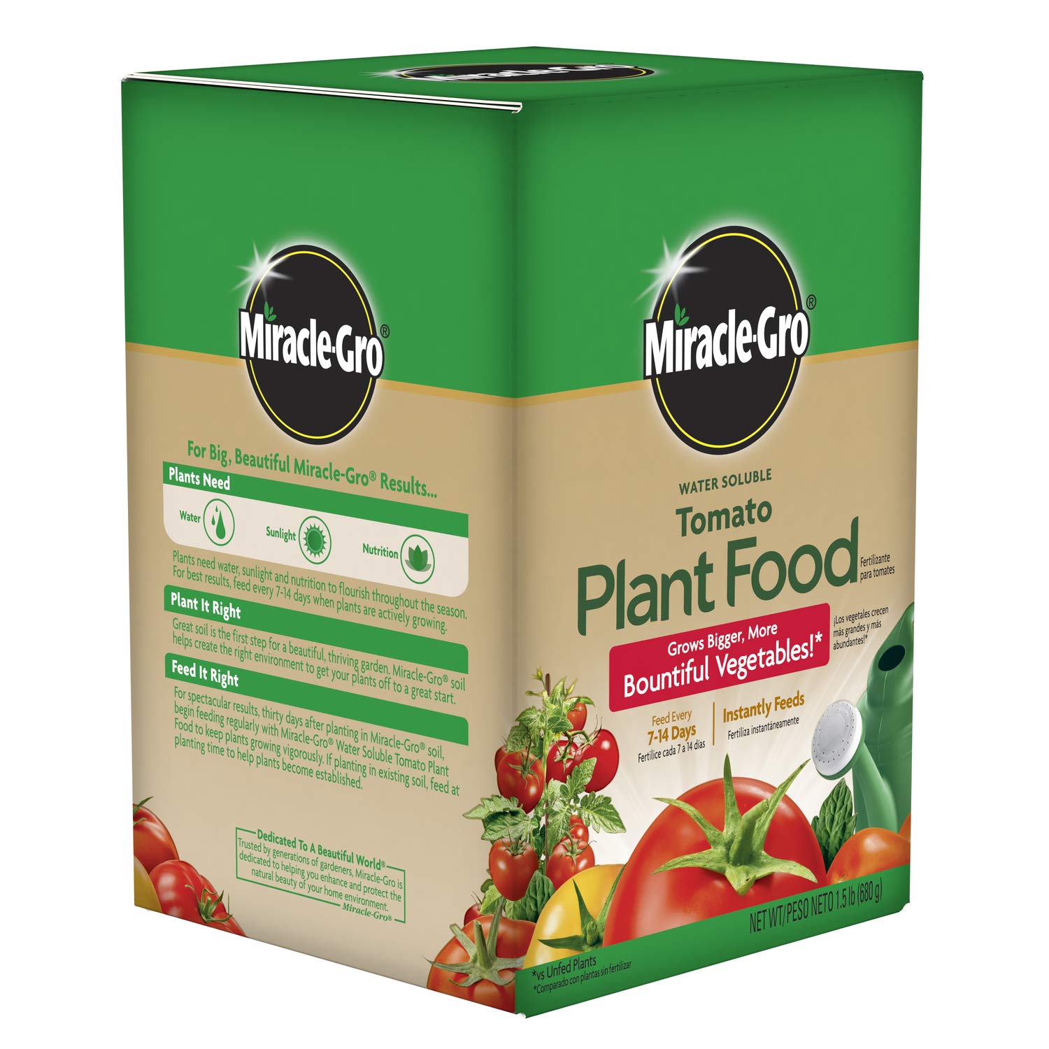 Close-up of Miracle-Gro Tomato Plant Food packaging back