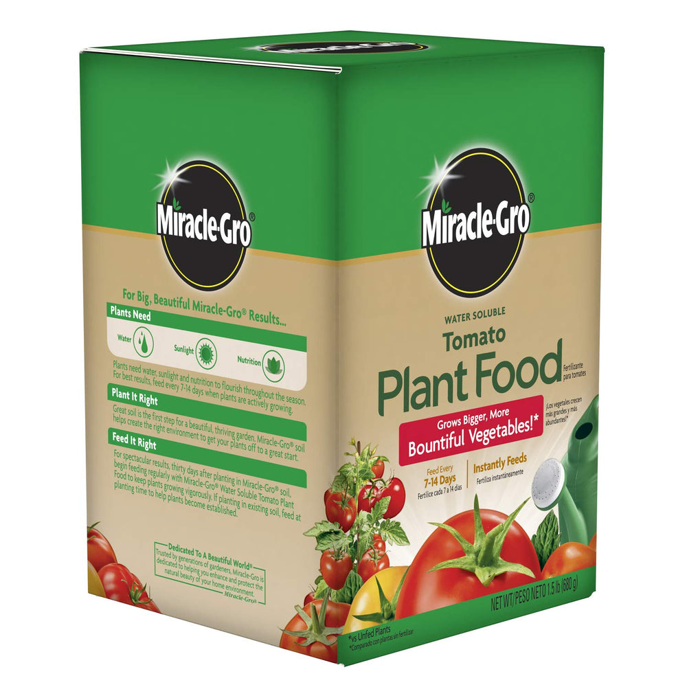 Close-up of Miracle-Gro Tomato Plant Food packaging back