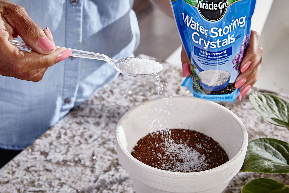 Close-up of Miracle-Gro Water Storing Crystals powder
