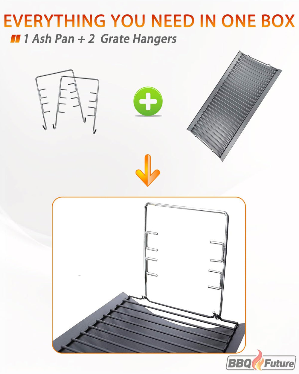 Close-up of MixRBBQ fire grate hanger included with ash pan