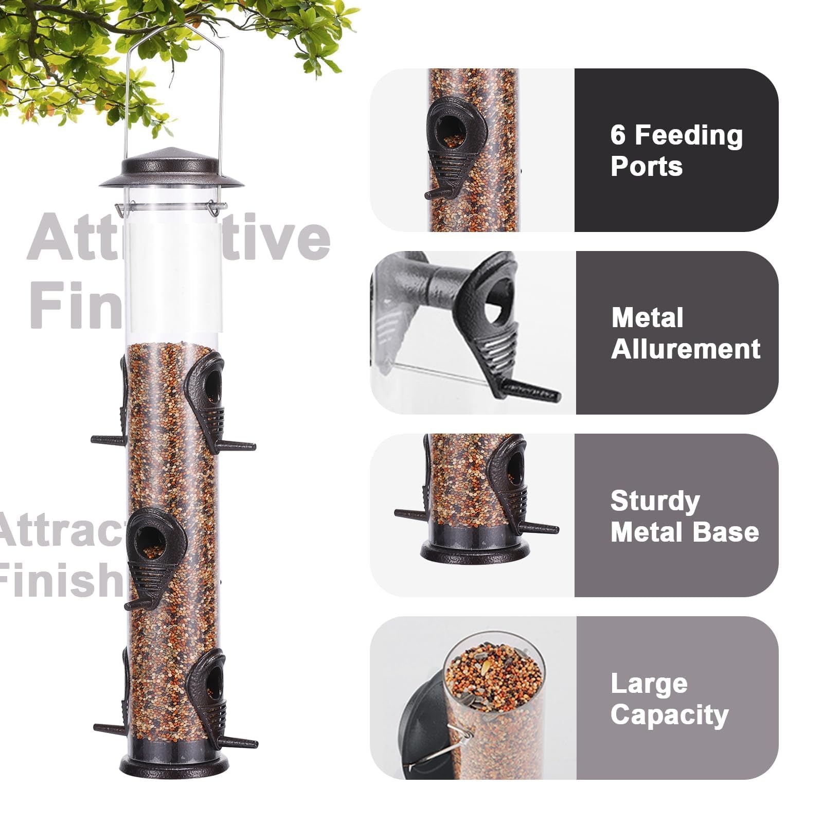 Close-up of MIXXIDEA bird feeder lid and feeding ports