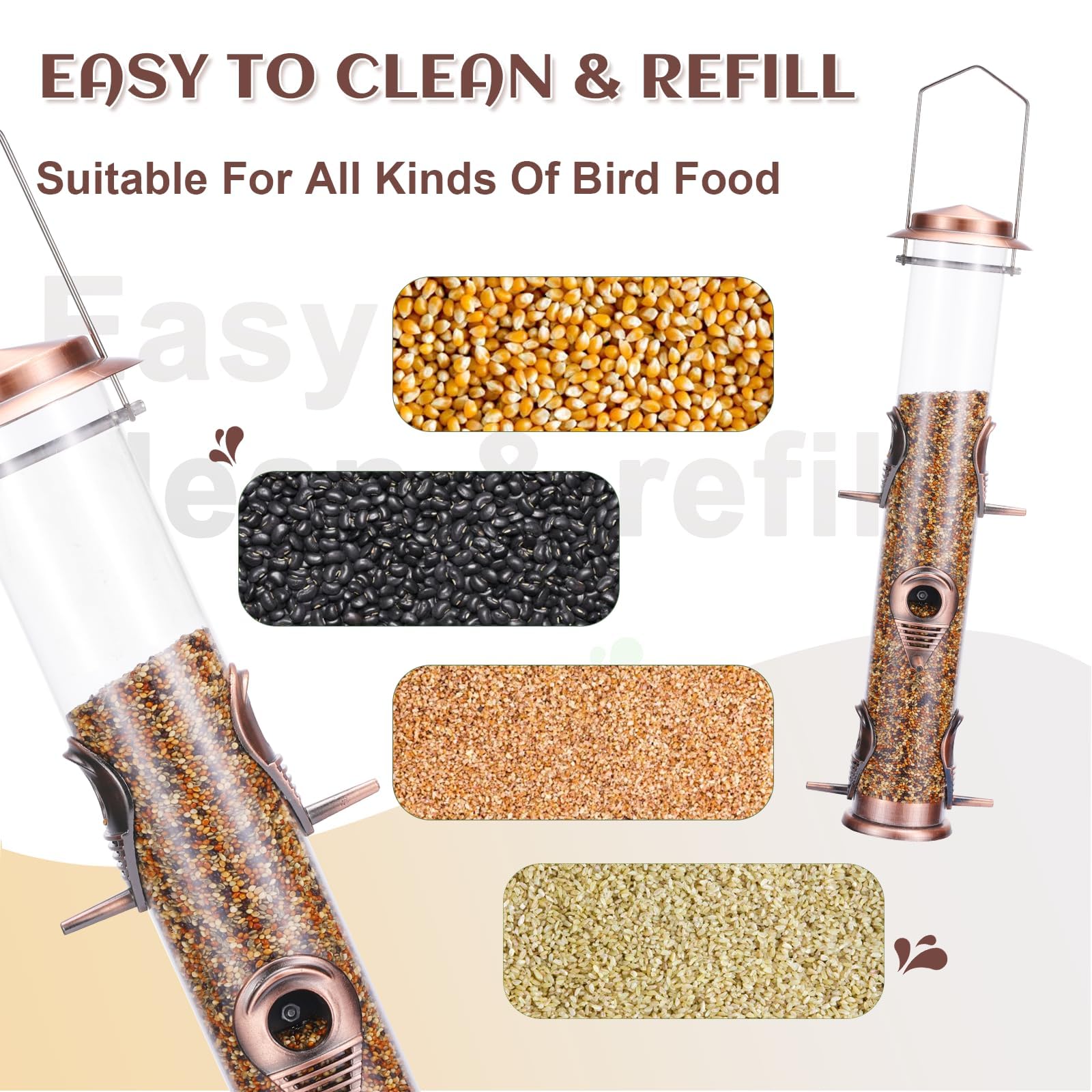 Close-up of MIXXIDEA Metal Bird Feeder with feeding ports