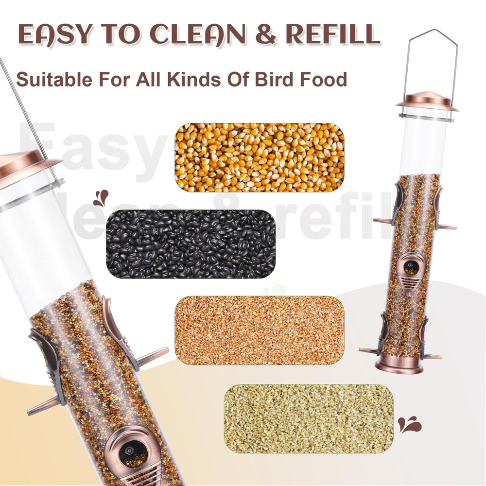 Close-up of MIXXIDEA Metal Bird Feeder with feeding ports