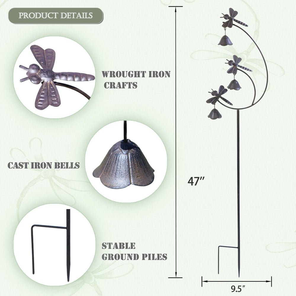 Close-up of MNRYLKB dragonfly garden stake showing metal details