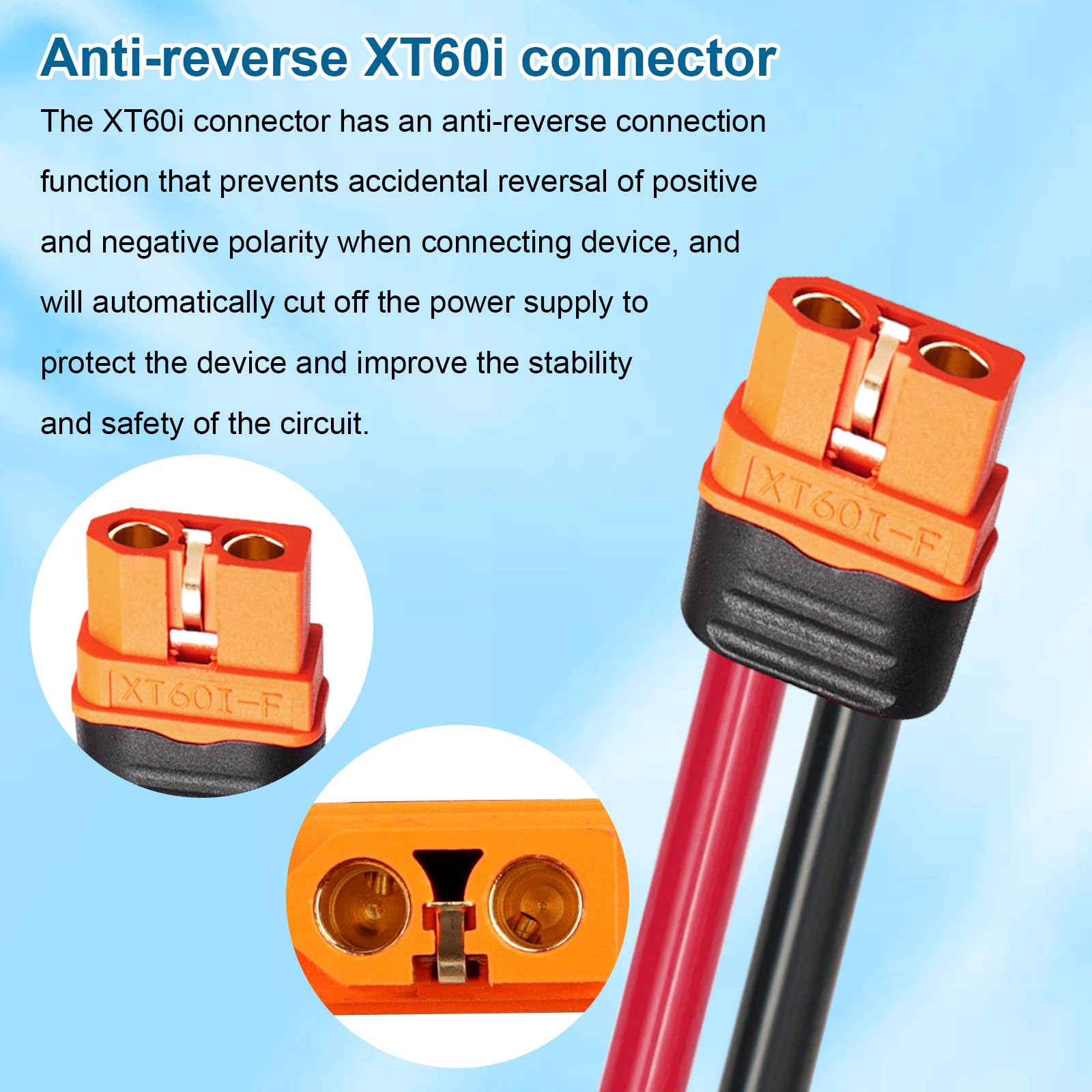 Close-up of MOOKEERF 10AWG Solar to XT60i Cable connectors