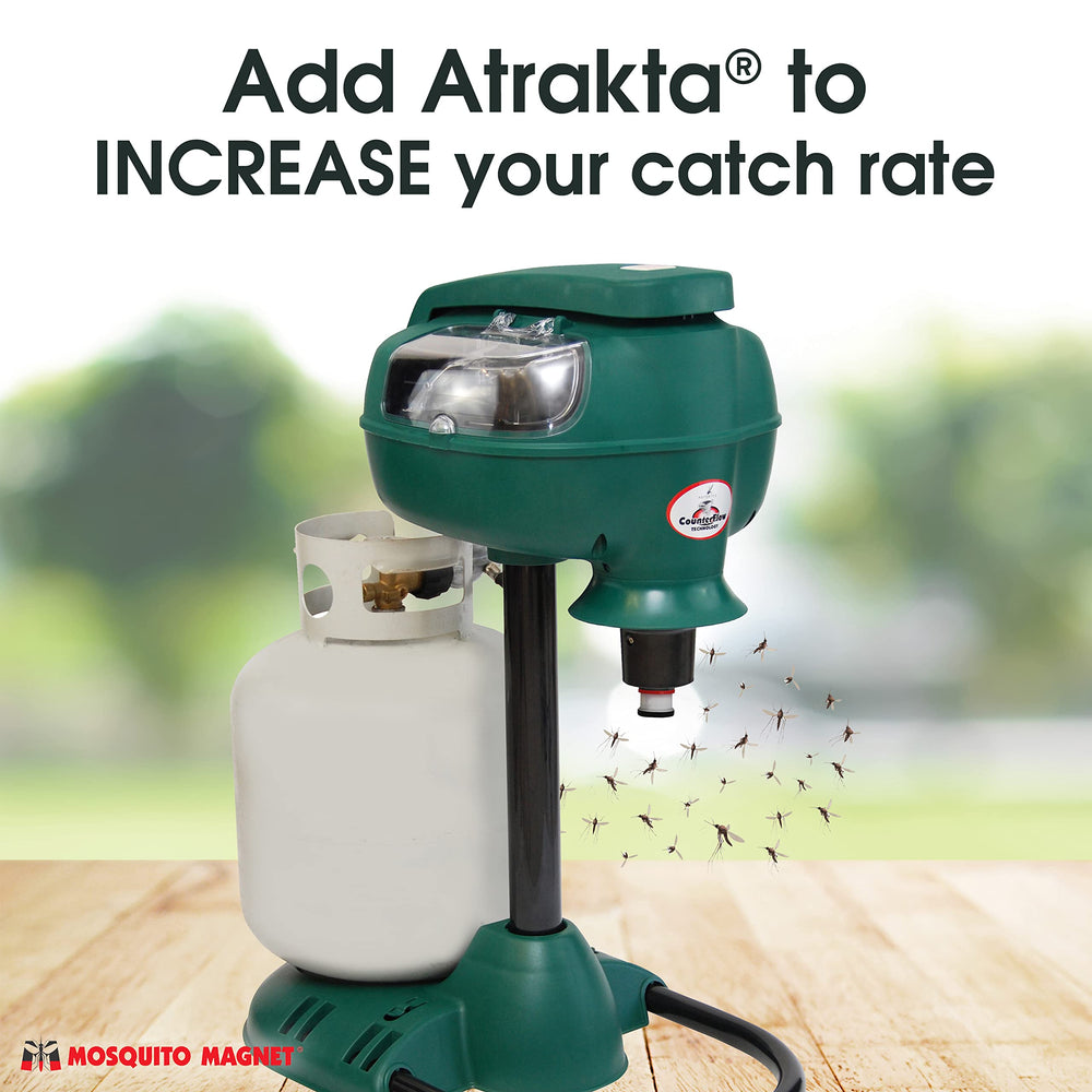 Close-up of Mosquito Magnet ATRAKTA pod showing scent emission