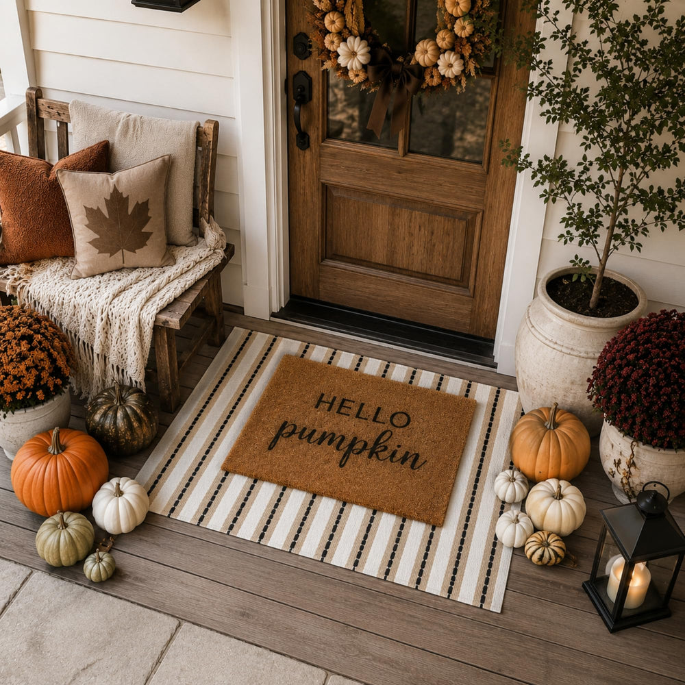 Close-up of Moucuny outdoor rug texture and stripes