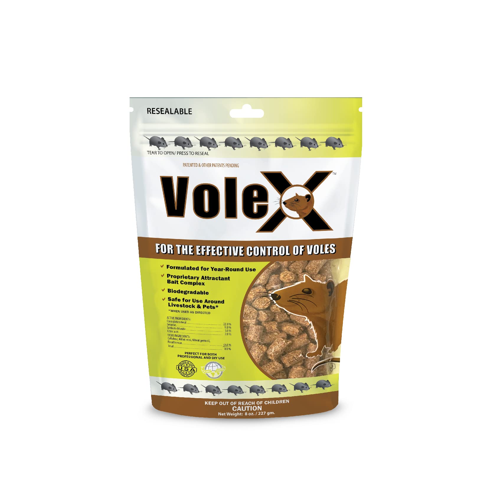 Close-up of MouseX VoleX Pellets showing texture