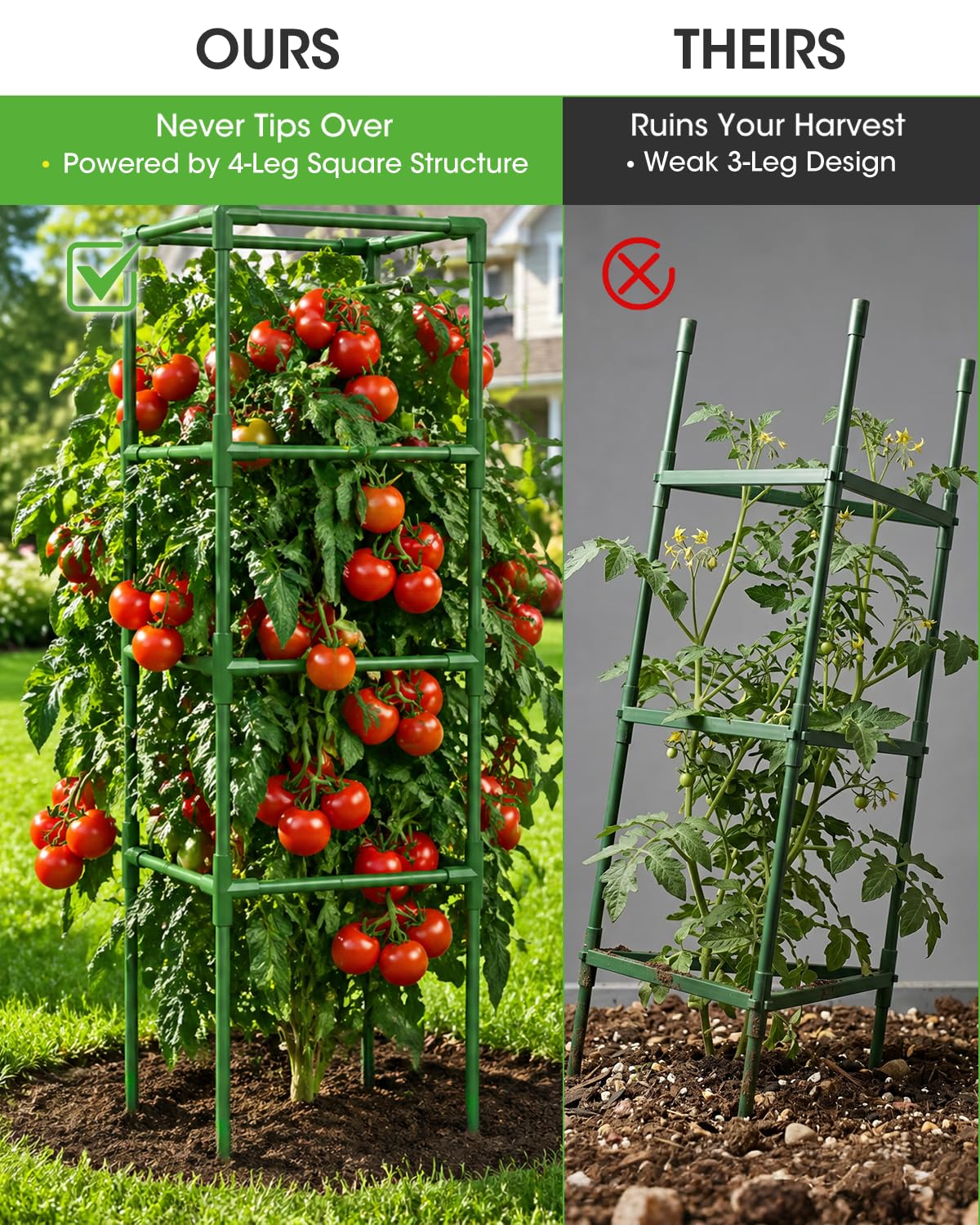 Close-up of MQHUAYU tomato cage showing steel construction