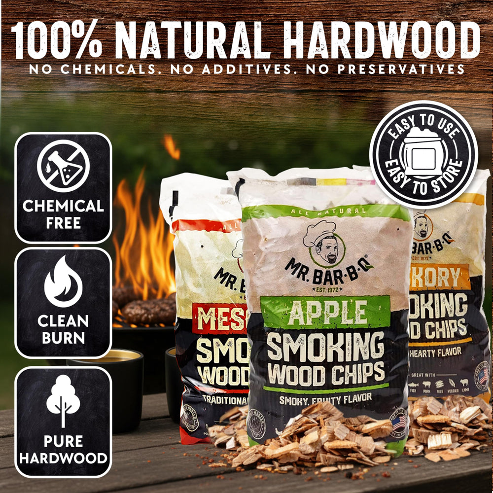 Close-up of Mr. Bar-B-Q Applewood chips in a bag