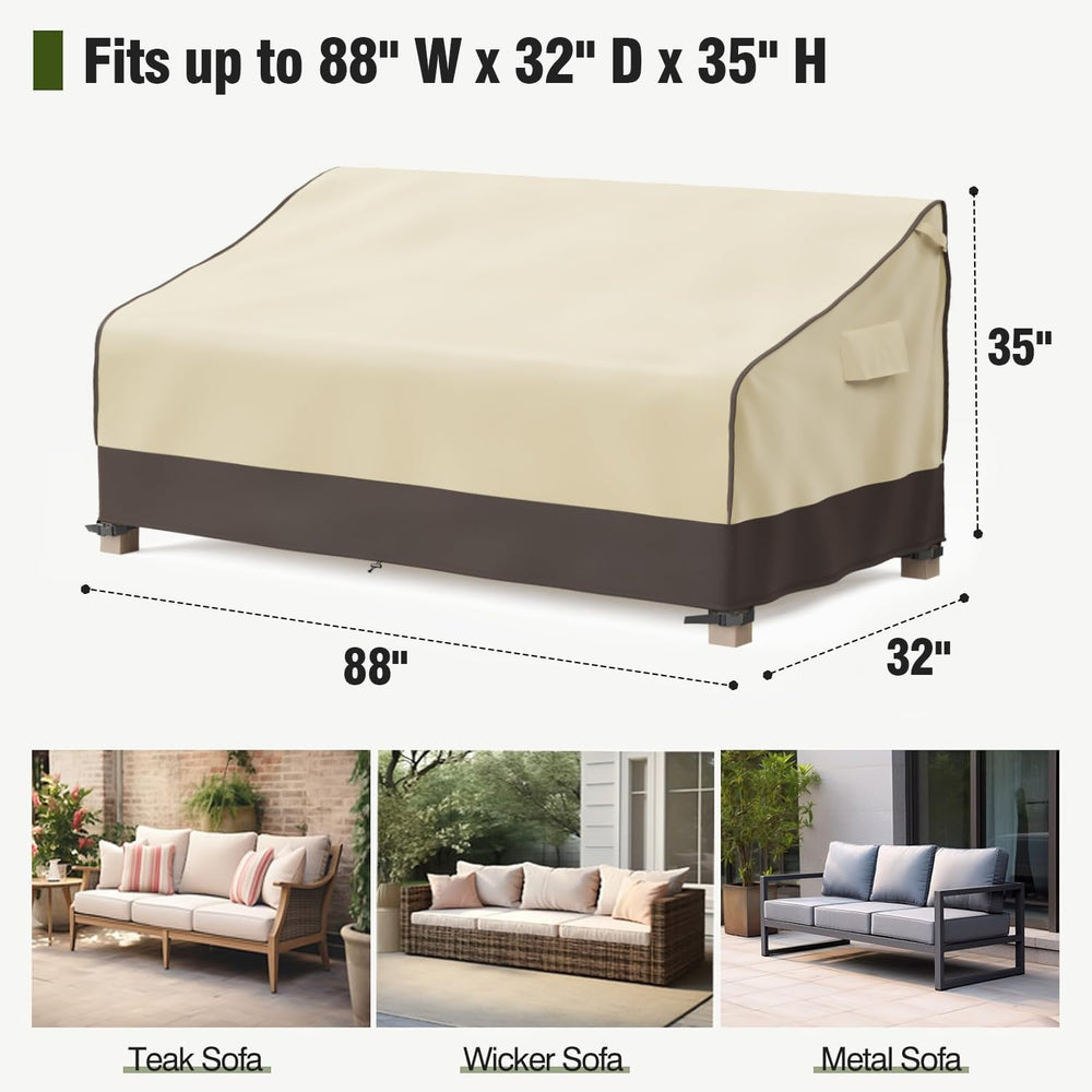 Close-up of MR. COVER waterproof patio sofa cover, brown and khaki