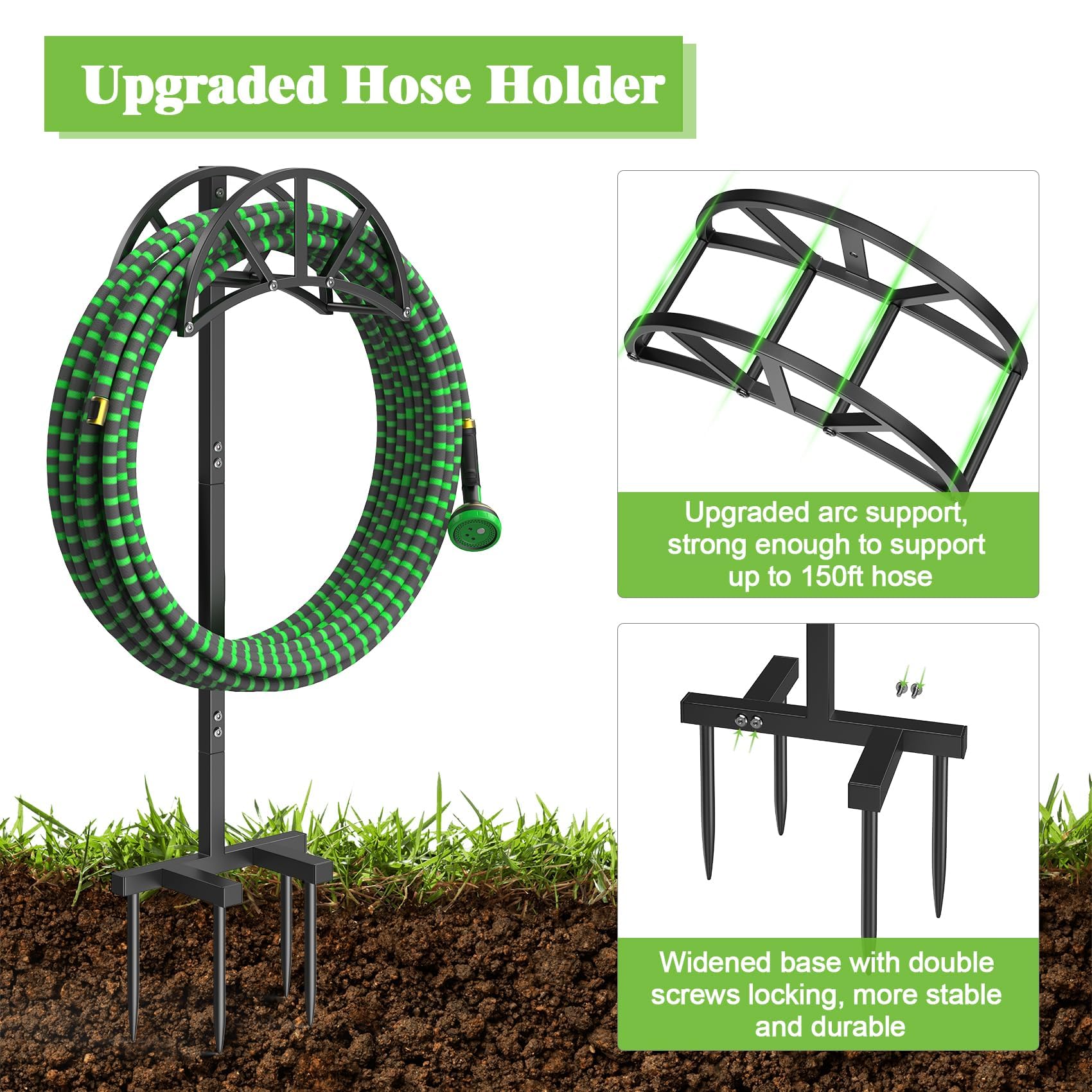 Close-up of Mr IRONSTONE Garden Hose Holder with stainless steel screws