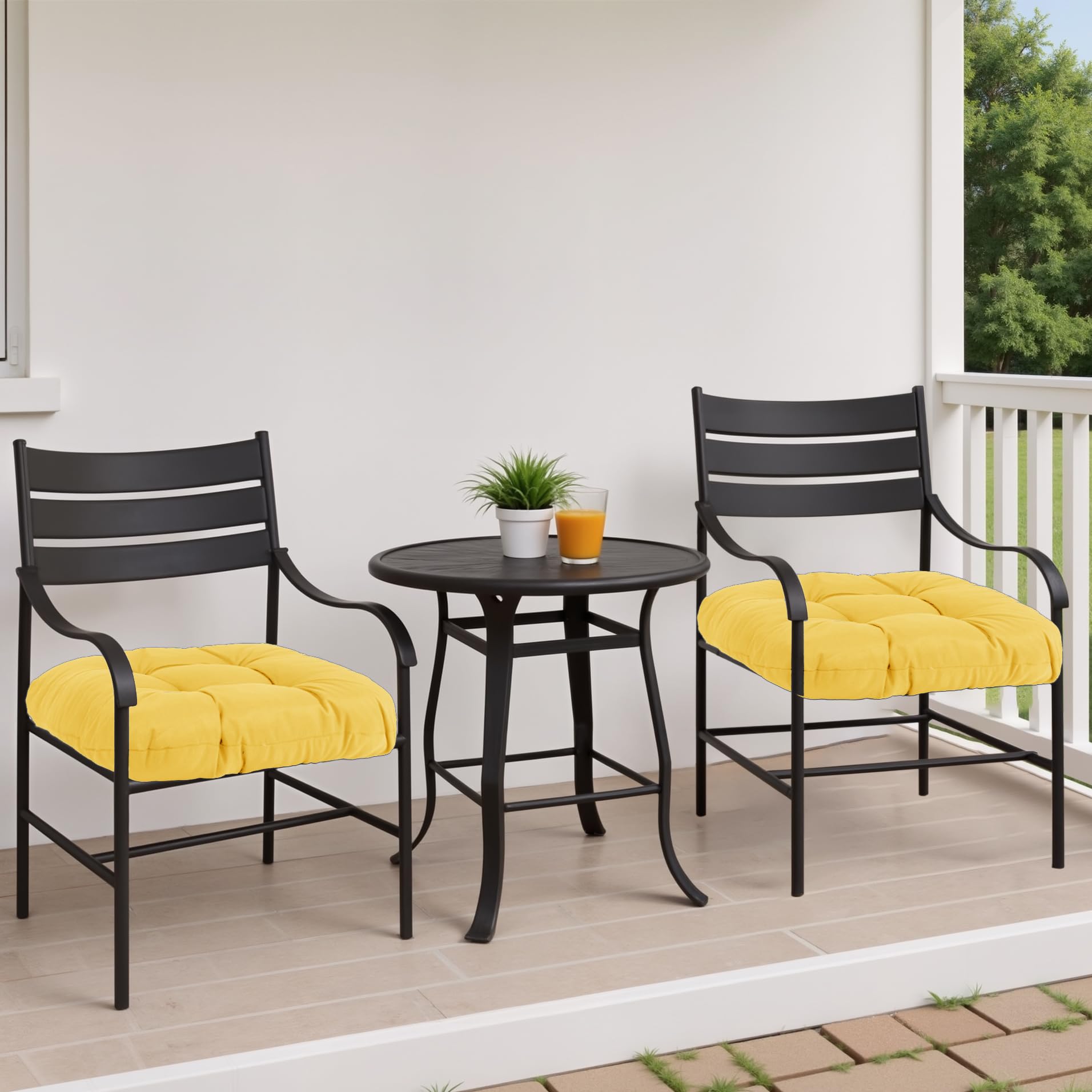 Close-up of MTMR outdoor chair cushion tufted design