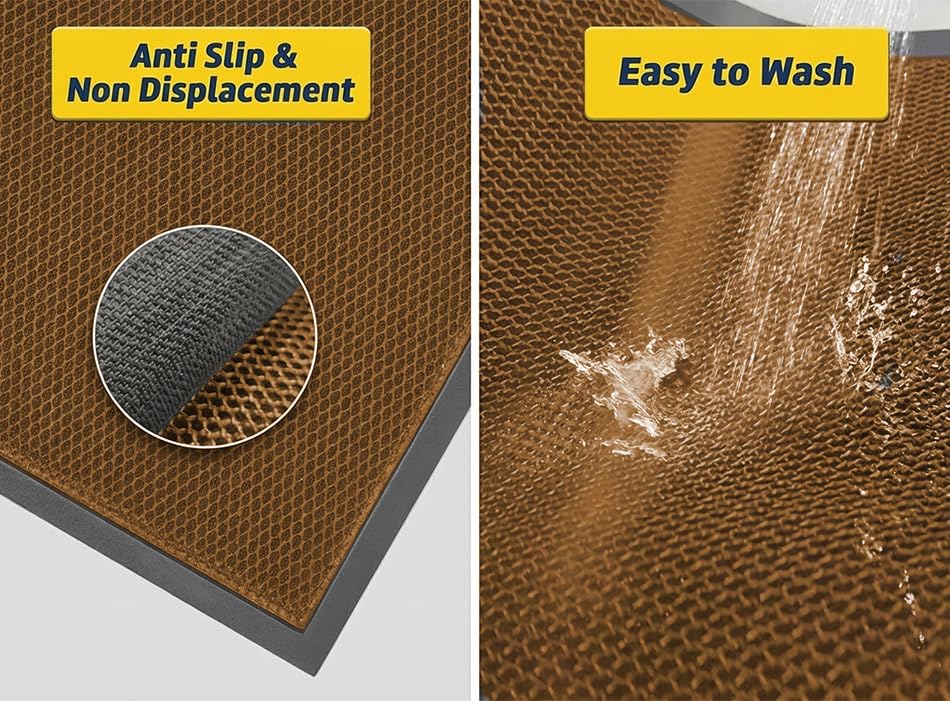 Close-up of Muddy Mat's non-slip backing on a wet surface