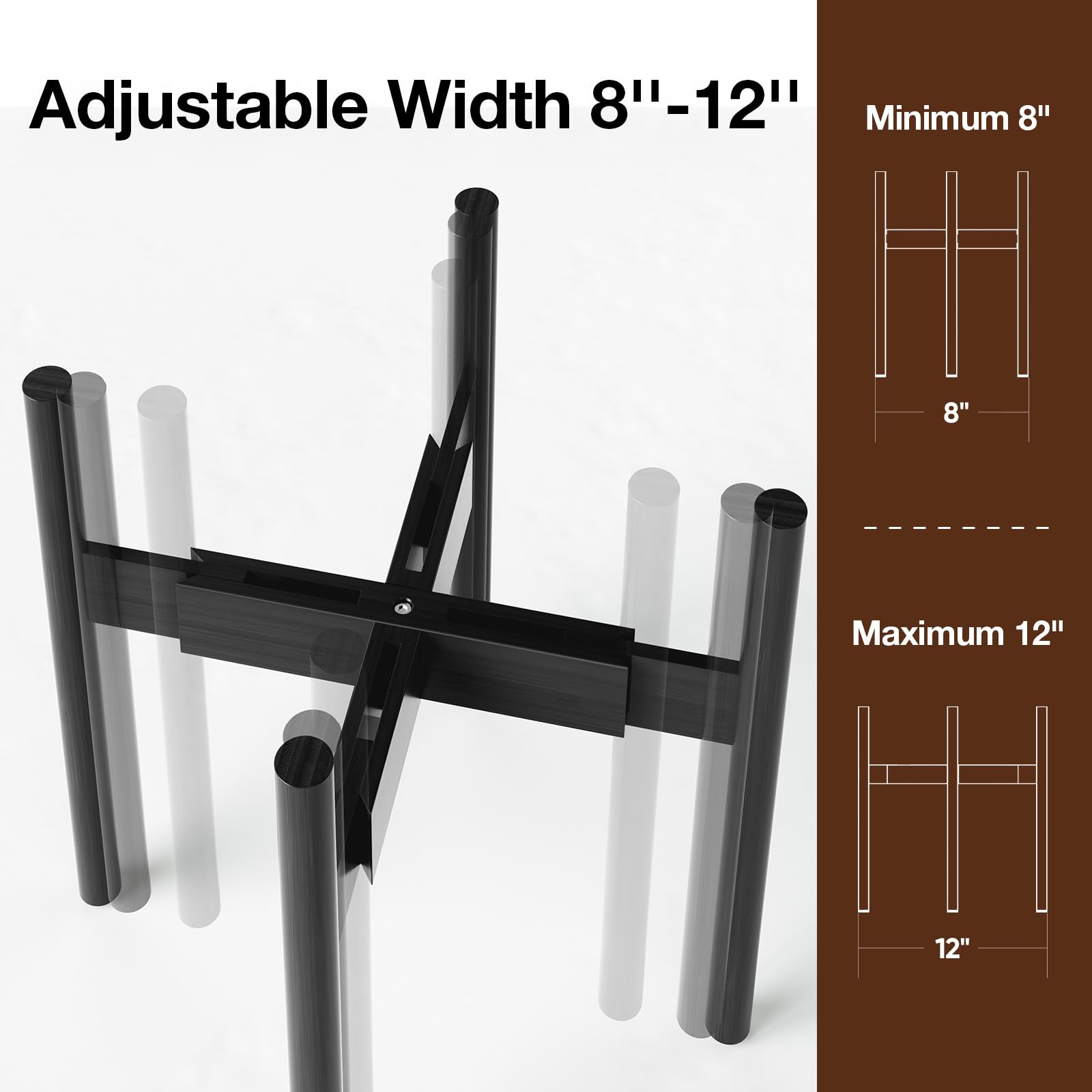 Close-up of MUDEELA Plant Stand adjustable width feature