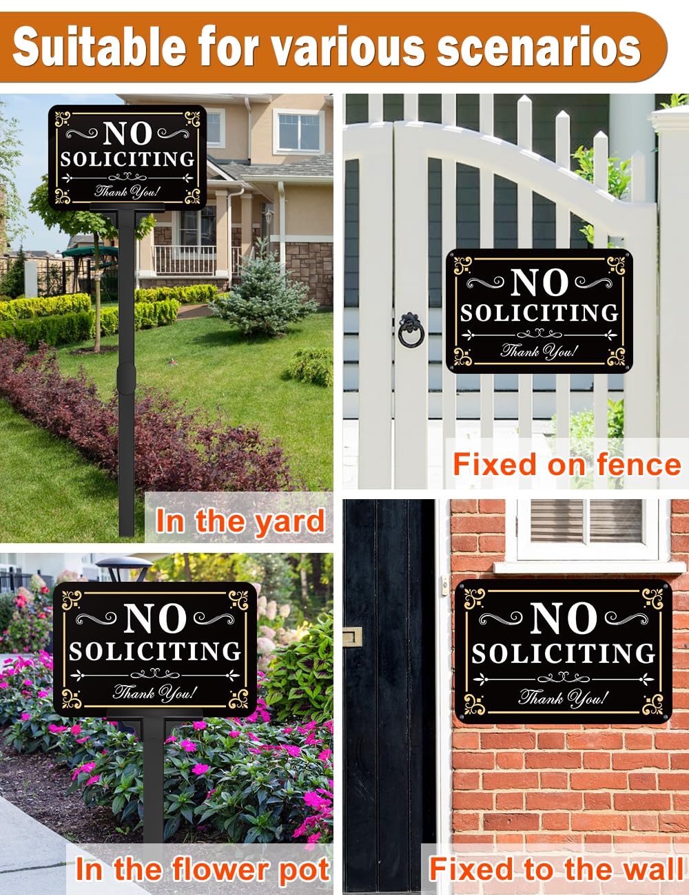 close-up of multiwins No Soliciting Sign details
