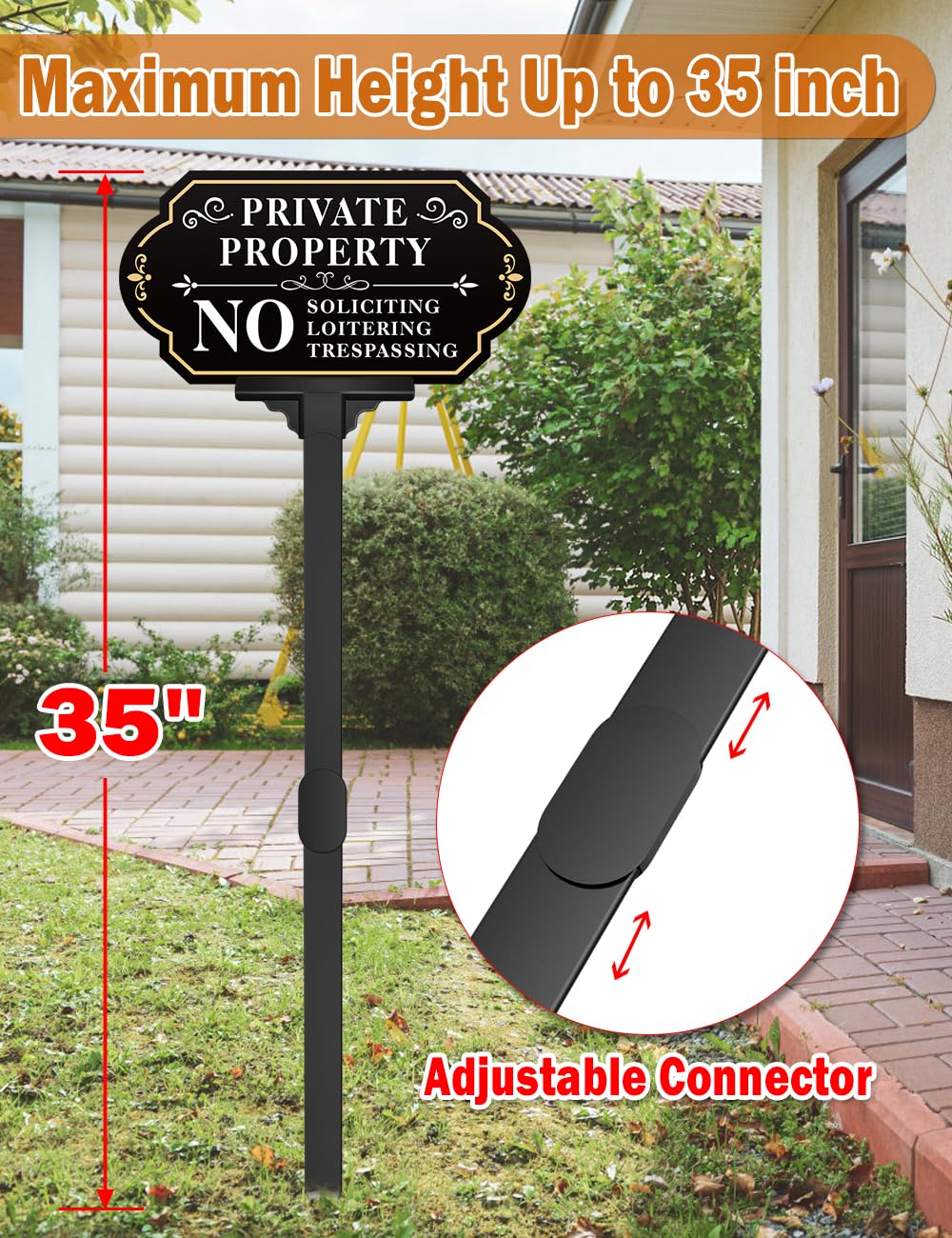 Close-up of multiwins No Soliciting Sign showing details