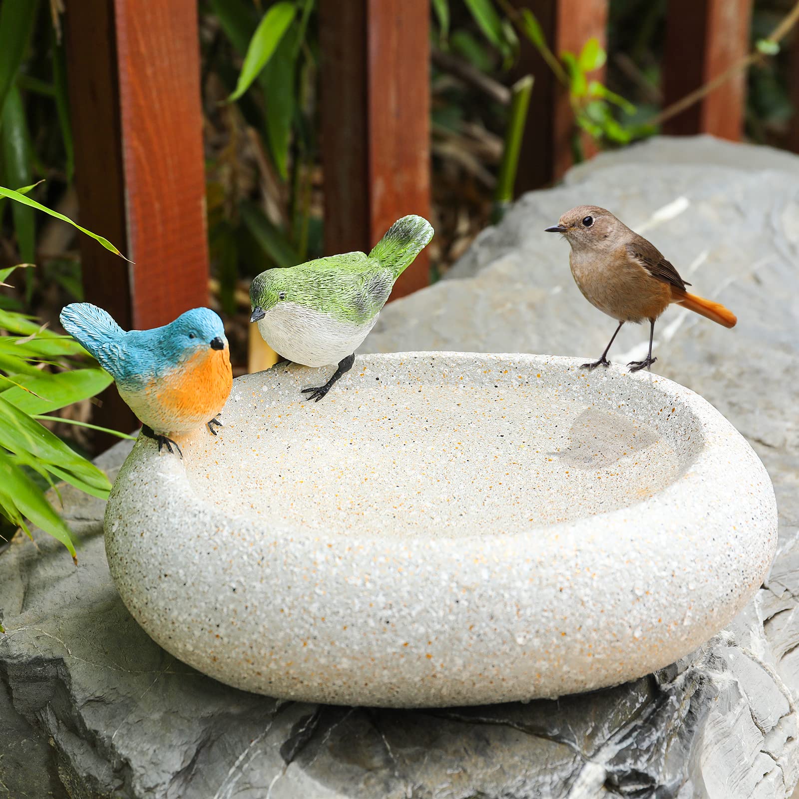 Close-up of MUMTOP Bird Bath featuring cute bird decorations