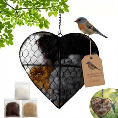 Close-up of Mustio heart-shaped bird nesting material showcasing soft alpaca fibers