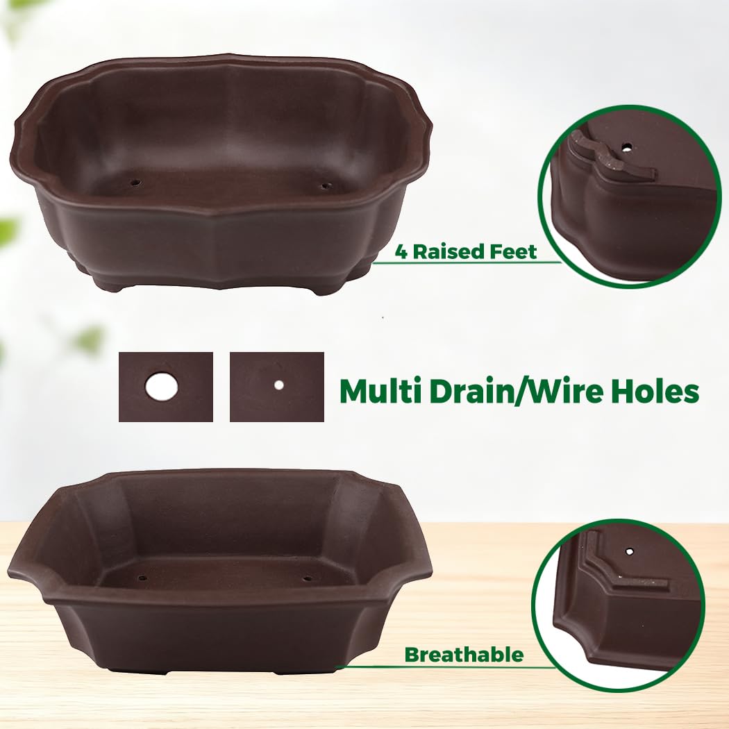 Close-up of MUZHI 8 inch bonsai pot drainage holes