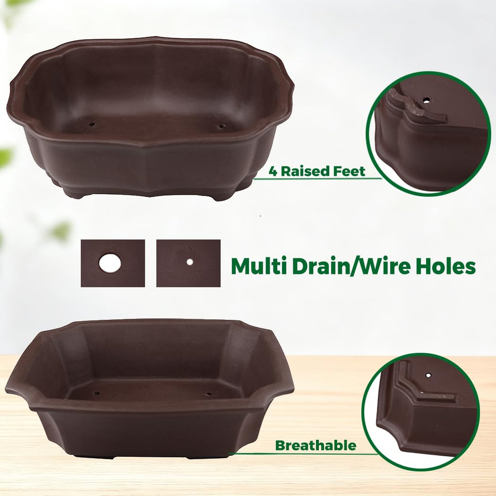 Close-up of MUZHI 8 inch bonsai pot drainage holes
