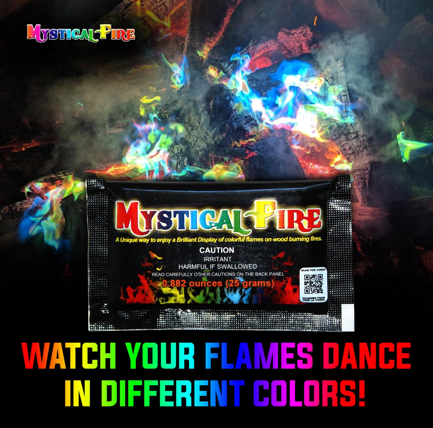 Close-up of Mystical Fire packet with vibrant colours