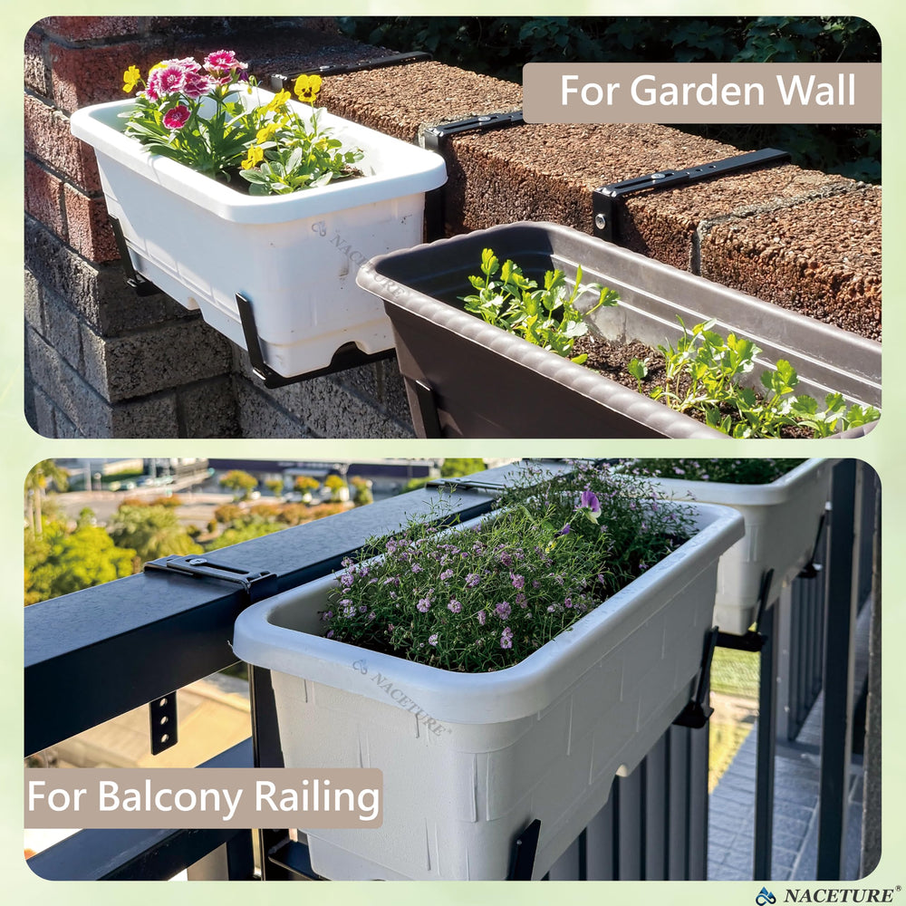 Close-up of NACETURE adjustable window box brackets showing black finish