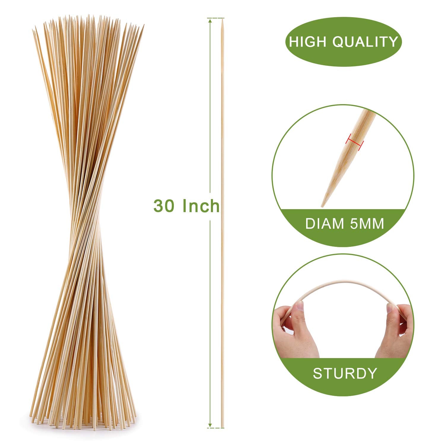 Close-up of NadaKin bamboo roasting sticks with semi-pointed tips