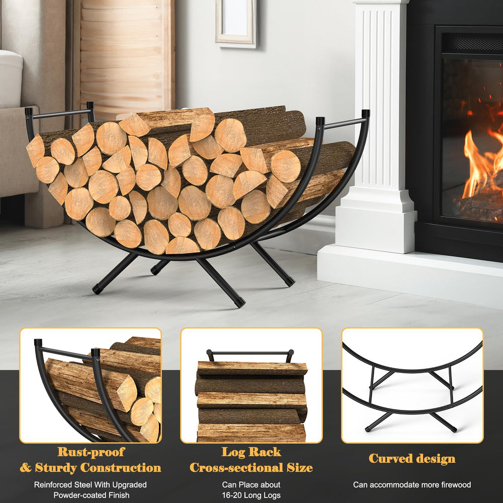 Close-up of NANANARDOSO Firewood Rack matte black finish