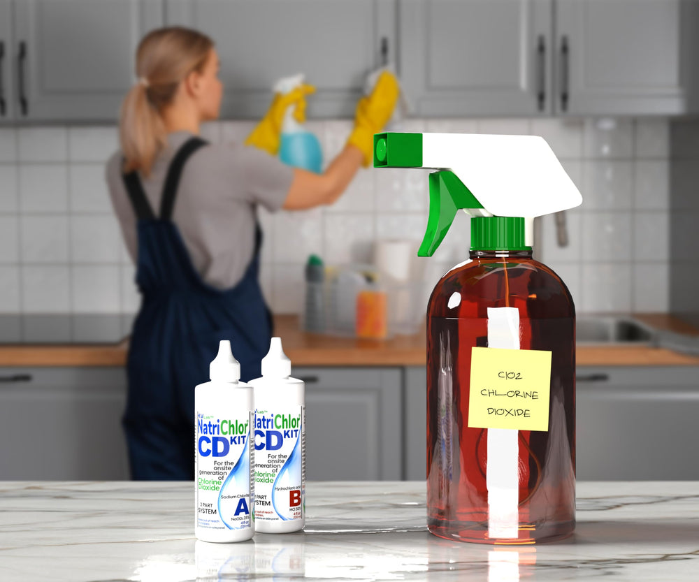 Close-up of NatriChlor Accu-Drop bottle showing drop dispensing