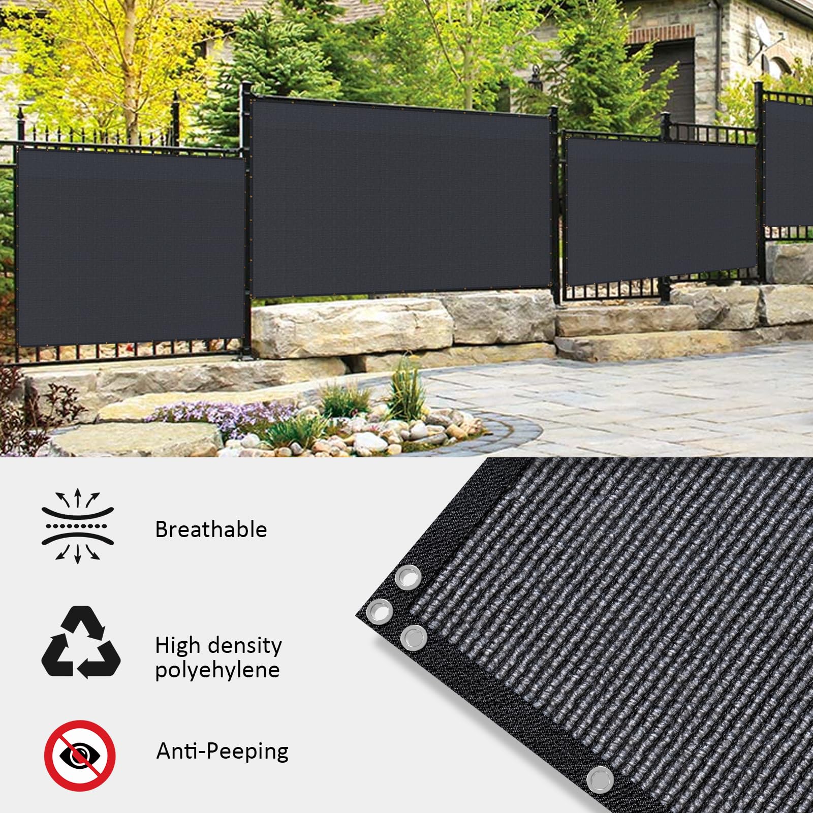 Close-up of NC Black Privacy Screen mesh texture