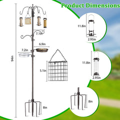 Close-up of NestShld bird feeder pole showing adjustable hooks