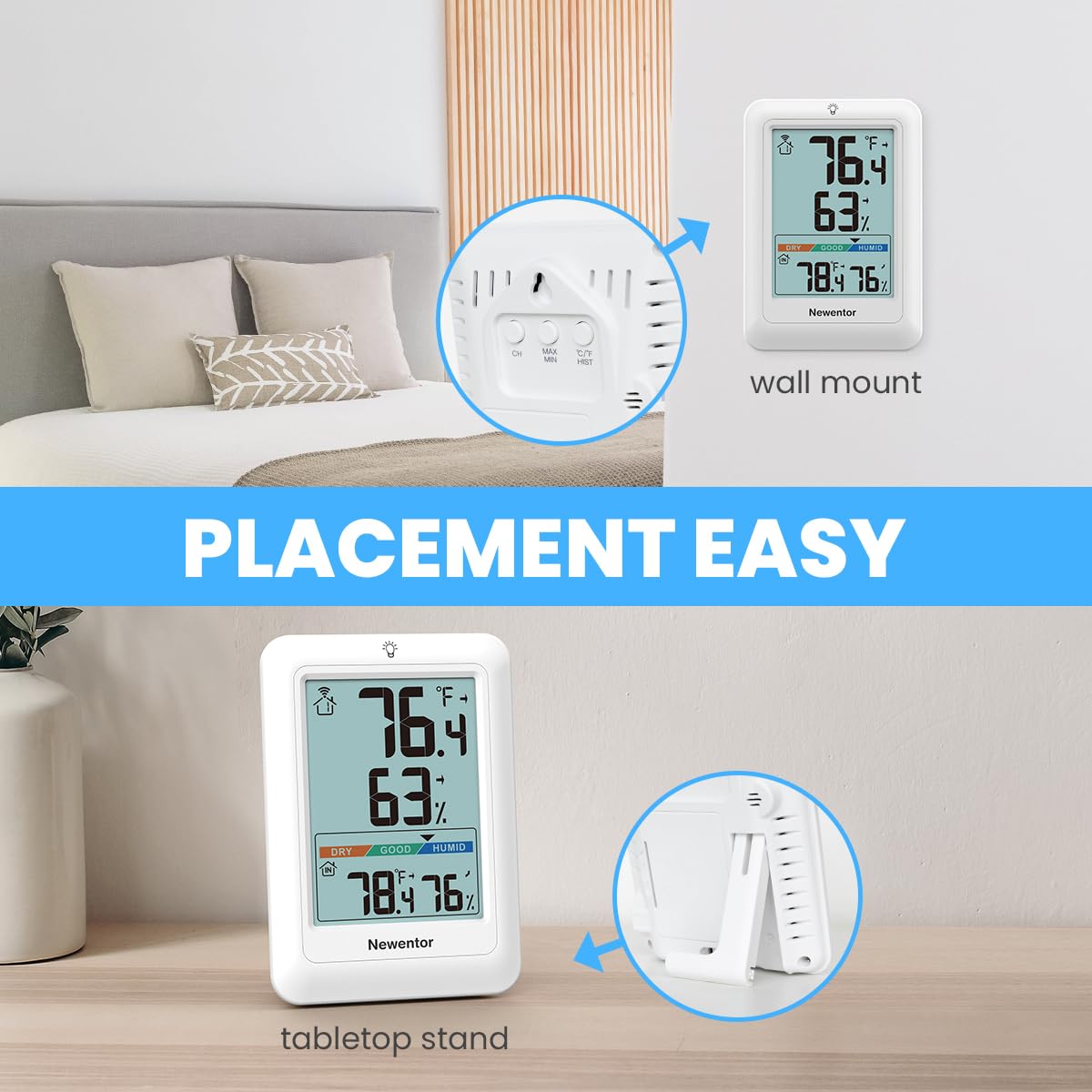 Close-up of Newentor thermometer's large display