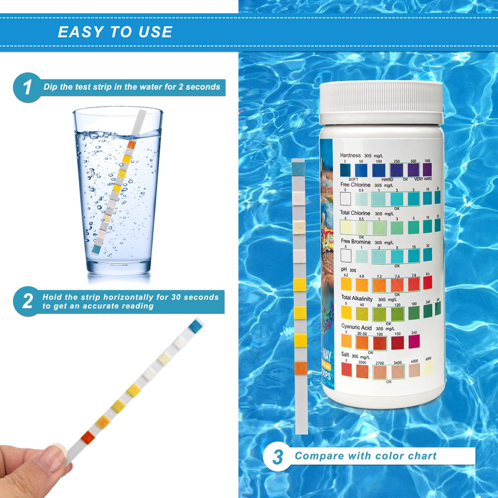 Close-up of Newpol Pool Test Strip with colour chart