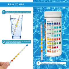 Close-up of Newpol Pool Test Strip with colour chart