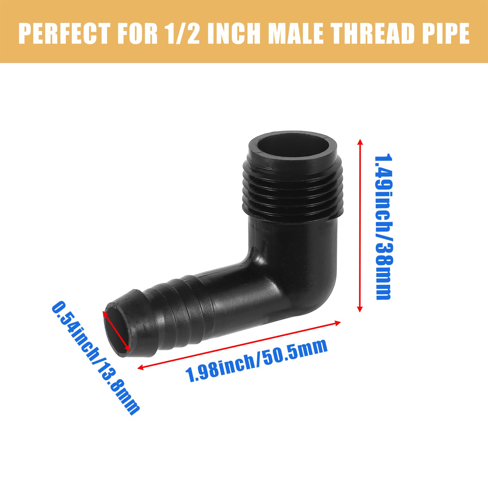 Close-up of NFAMRZCAR 1/2" 90-degree elbow fitting showing barb design