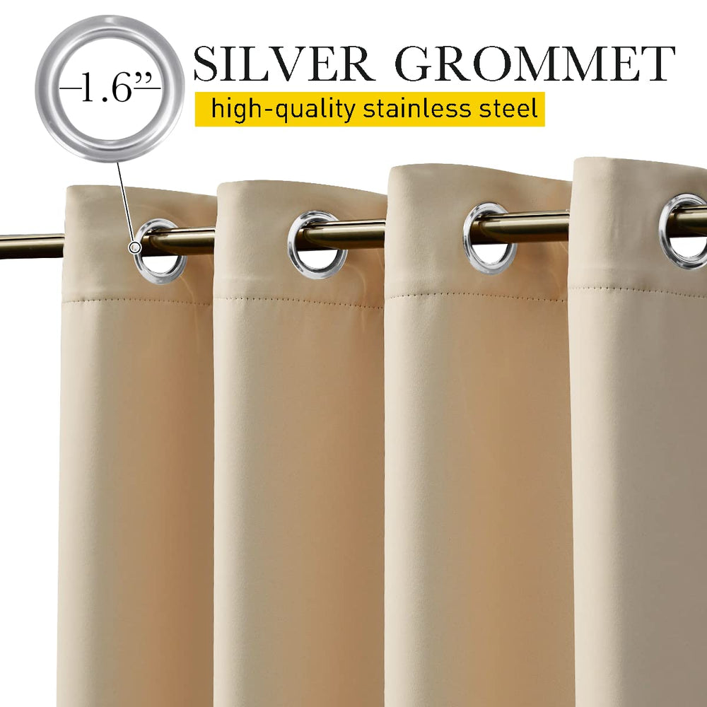 Close-up of NICETOWN outdoor curtains showing rustproof grommet