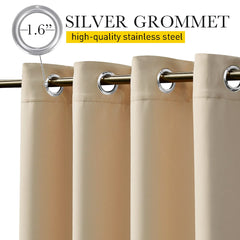 Close-up of NICETOWN outdoor curtains showing rustproof grommet