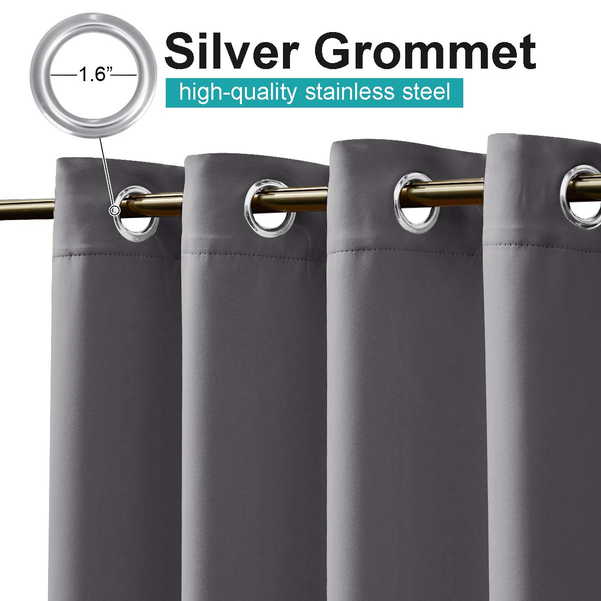 Close-up of NICETOWN stainless steel grommet on curtain