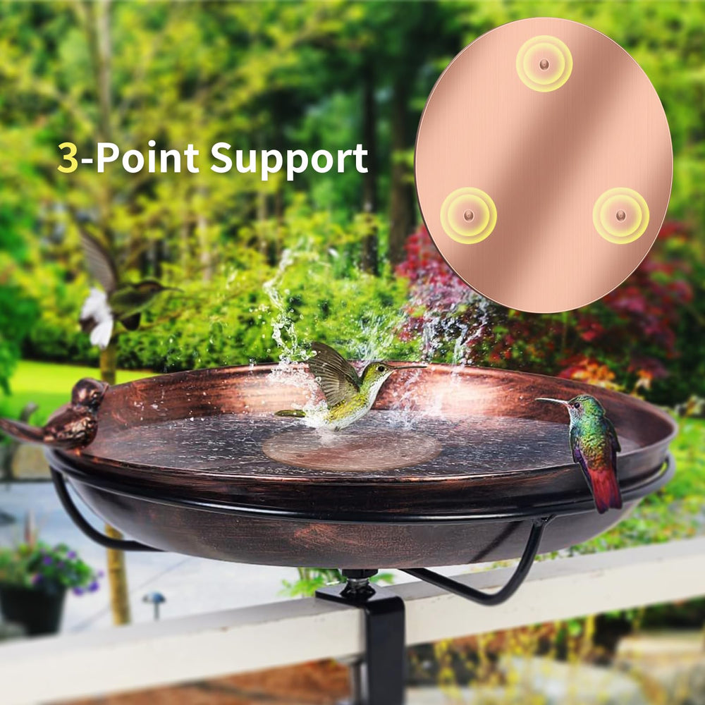 Close-up of NOKOXIN Bird Bath Copper Disk showing triple support design