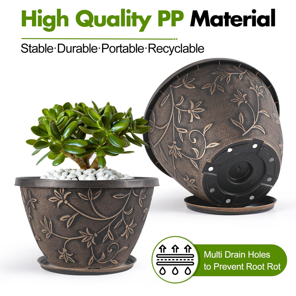 Close-up of Nooulap 8 Inch Planter's embossed magnolia pattern
