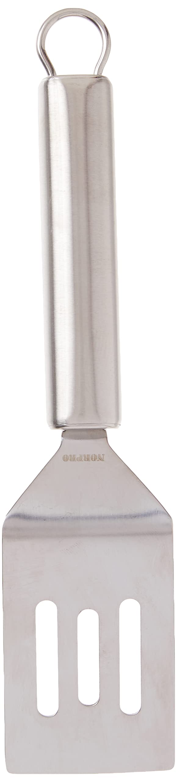 Close-up of Norpro Stainless Steel Short Slotted Turner handle